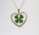 1pcs Handmade Heart-shaped Real four-leaf clover pressed flower pendant jewelry