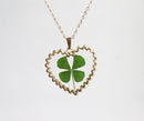 1pcs Handmade Heart-shaped Real four-leaf clover pressed flower pendant jewelry