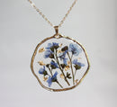 1pcs Gold foil pressed flower necklace, forget me not pressed flower pendant jewelry