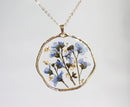 1pcs Handmade Forget-me-not gold leaf pressed flower pendant necklace jewelry