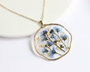 1pcs Handmade Forget-me-not gold leaf pressed flower pendant necklace jewelry