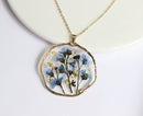 1pcs Gold foil pressed flower necklace, forget me not pressed flower pendant jewelry