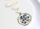 1pcs Gold foil pressed flower necklace, forget me not pressed flower pendant jewelry