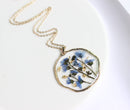 1pcs Gold foil pressed flower necklace, forget me not pressed flower pendant jewelry