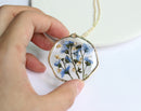 1pcs Gold foil pressed flower necklace, forget me not pressed flower pendant jewelry