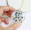 1pcs Handmade Forget-me-not gold leaf pressed flower pendant necklace jewelry