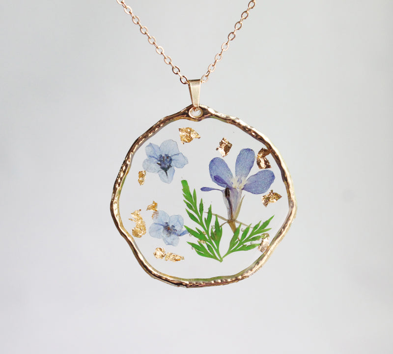 1pcs  Gold leaf pressed flower Pendant Necklace