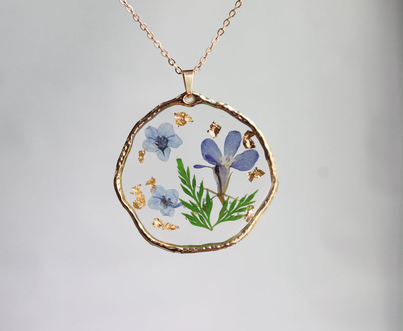 1pcs Gold foil pressed flower necklace jewelry