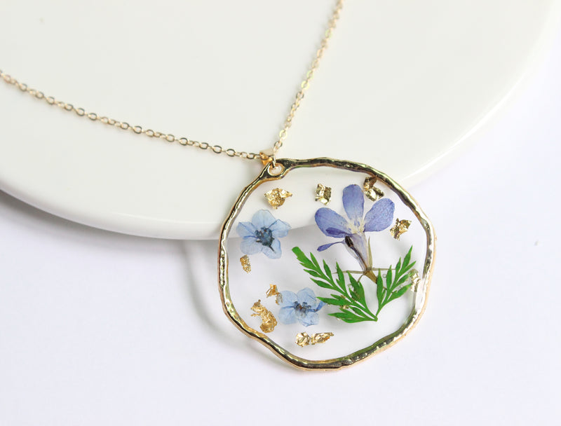 1pcs  Gold leaf pressed flower Pendant Necklace