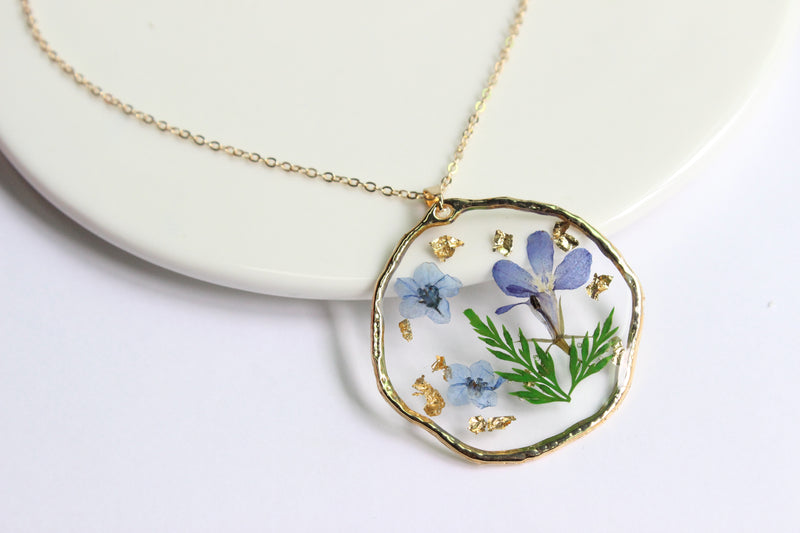 1pcs Gold foil pressed flower necklace jewelry