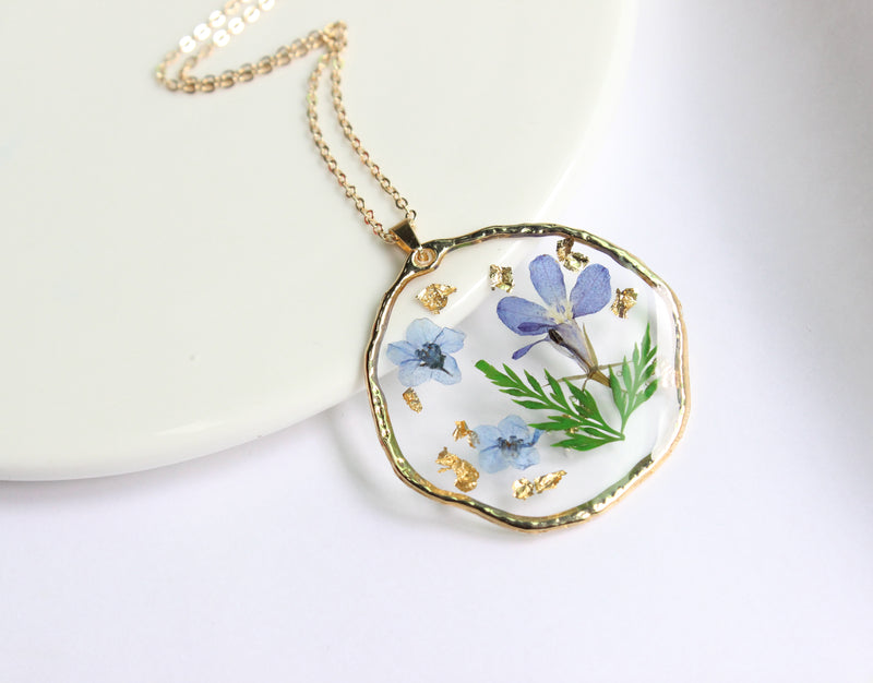 1pcs Gold foil pressed flower necklace jewelry