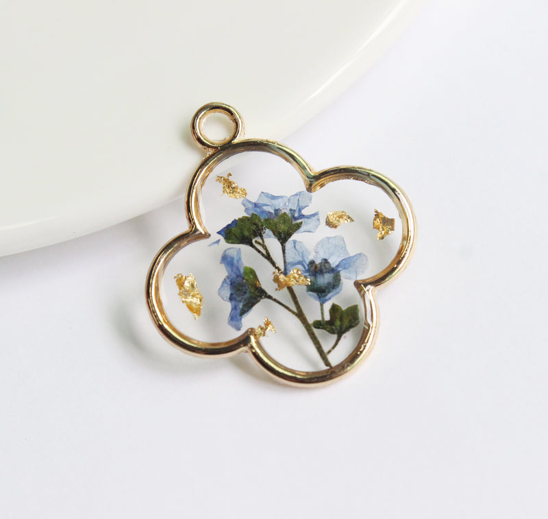 1pcs Handmade Don't forget the flowers and gold leaf pressed flower pendant jewelry