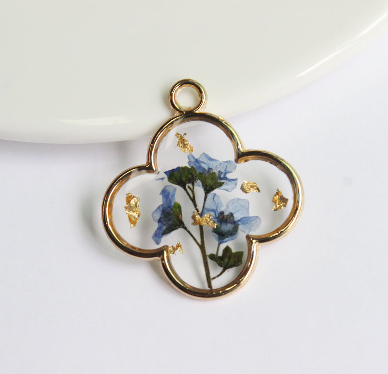 1pcs Handmade Don't forget the flowers and gold leaf pressed flower pendant jewelry