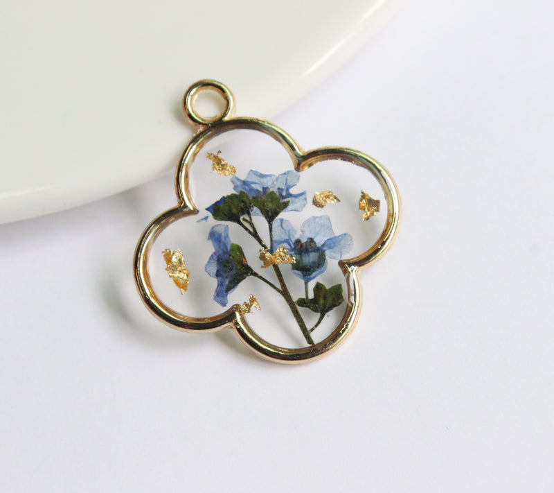 1pcs Handmade Don't forget the flowers and gold leaf pressed flower pendant jewelry