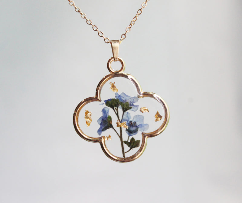 1pcs  Handmade Gold leaf and forget-me-not dried flowers pressed flower pendant jewelry