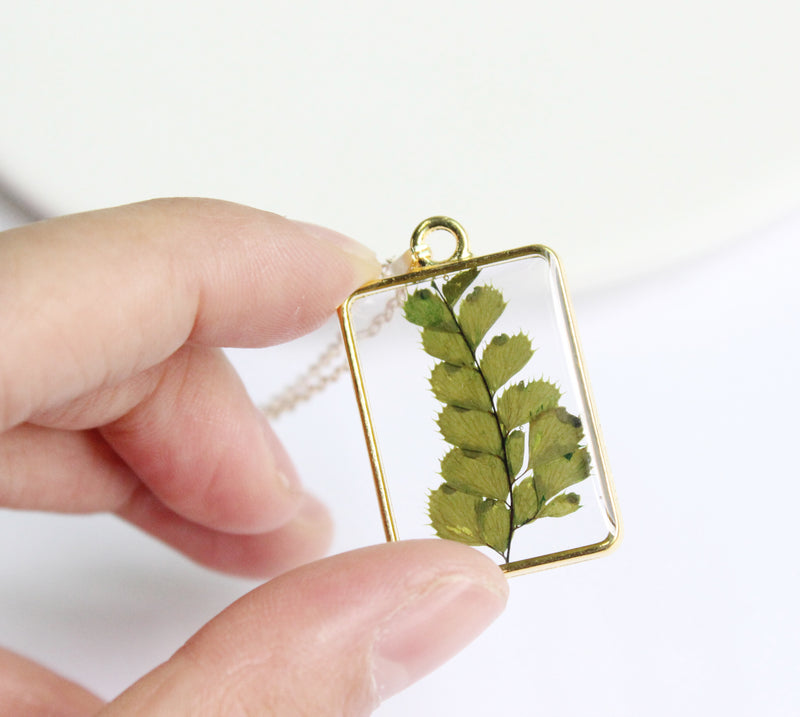 1pcs Handmade Leaves pressed flower pendant jewelry Rectangle 21x34mm