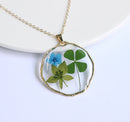 1pcs Four leaf clover pressed flower Pendant Necklace