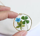 1pcs Four leaf clover pressed flower Pendant Necklace