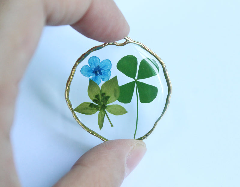 1pcs Handmade Four-leaf clover forget-me-not pressed flower pendant jewelry