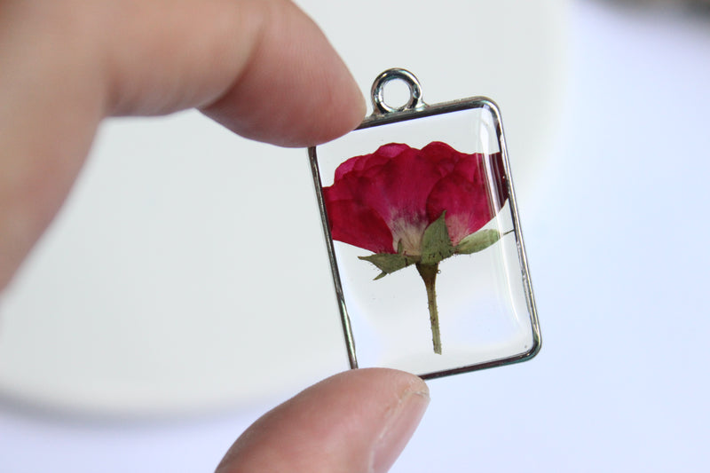 1pcs Handmade pressed flower pendant jewelry Rectangle 21x34mm