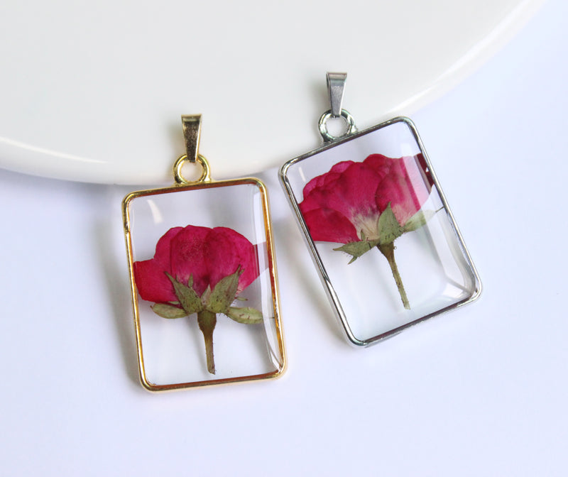 1pcs Handmade pressed flower pendant jewelry Rectangle 21x34mm