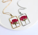 1pcs Handmade Rose pressed flower pendant necklace jewelry Rectangle 21x34mm