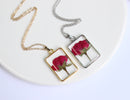 1pcs Handmade Rose pressed flower pendant necklace jewelry Rectangle 21x34mm