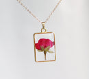 1pcs Handmade Rose pressed flower pendant necklace jewelry Rectangle 21x34mm