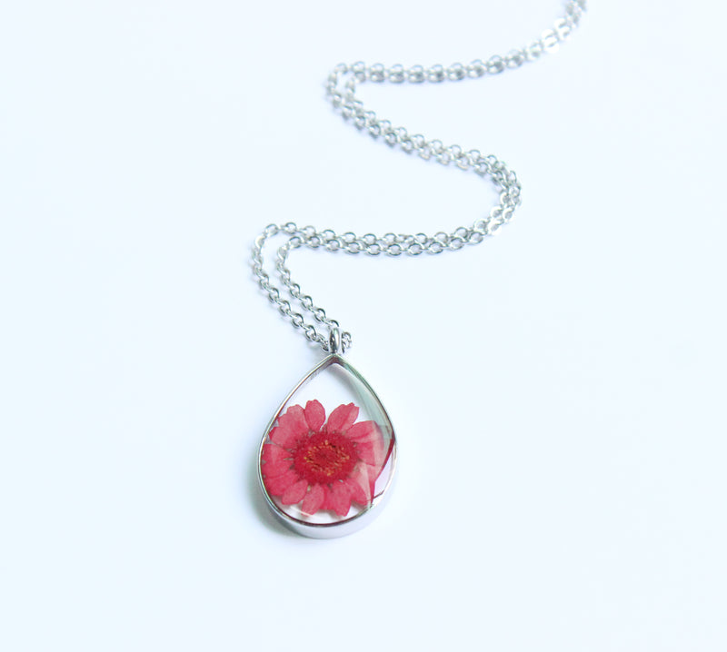 1pcs Teardrop pressed flower pendant necklace