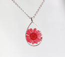 1pcs Teardrop pressed flower pendant necklace