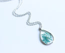 1pcs Teardrop pressed flower pendant necklace