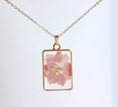 1pcs Handmade Pink swallow pressed flower pendant necklace jewelry Rectangle 21x34mm