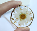 1pcs Handmade White chrysanthemum Gold leaf pressed flower pendant jewelry