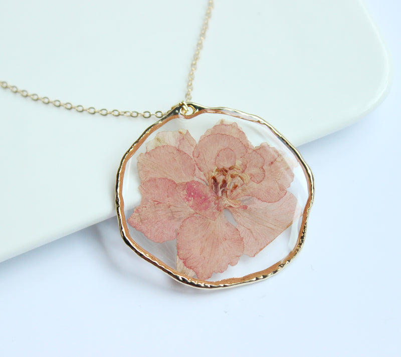 1pcs Pink swallow pressed flower Pendant Necklace