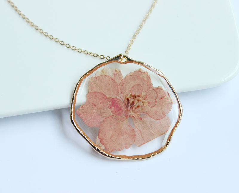 1pcs Pink swallow pressed flower Pendant Necklace