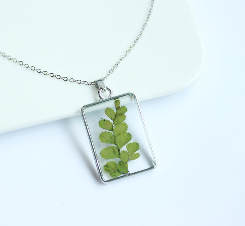 1pcs Handmade Real leaves pressed flower pendant necklace jewelry Rectangle 21x34mm