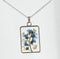 1pcs Handmade Forget-me-not and gold leaf pressed flower pendant necklace jewelry Rectangle 21x34mm