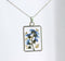 1pcs Handmade Forget-me-not and gold leaf pressed flower pendant necklace jewelry Rectangle 21x34mm