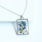 1pcs Handmade Forget-me-not and gold leaf pressed flower pendant necklace jewelry Rectangle 21x34mm