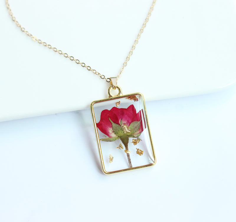 1pcs Handmade pressed flower pendant necklace jewelry Rectangle 21x34mm