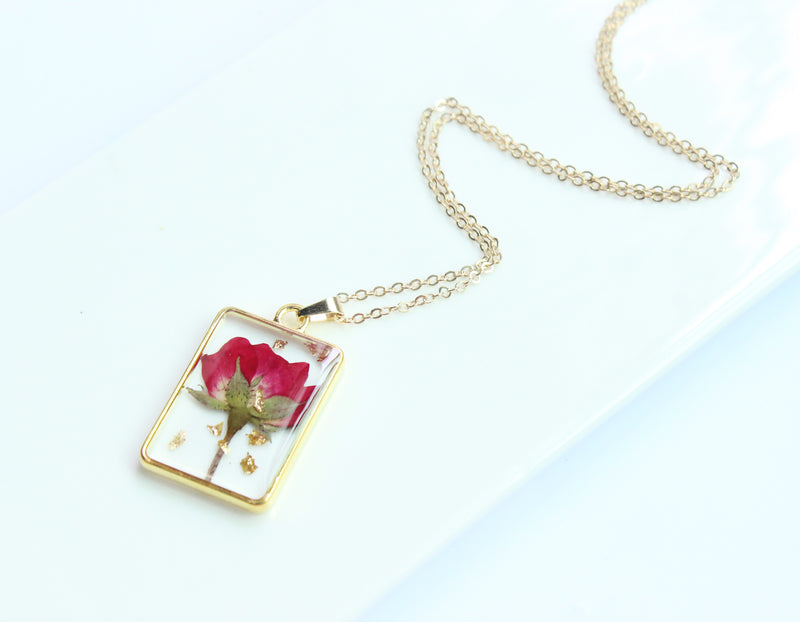 1pcs Handmade pressed flower pendant necklace jewelry Rectangle 21x34mm