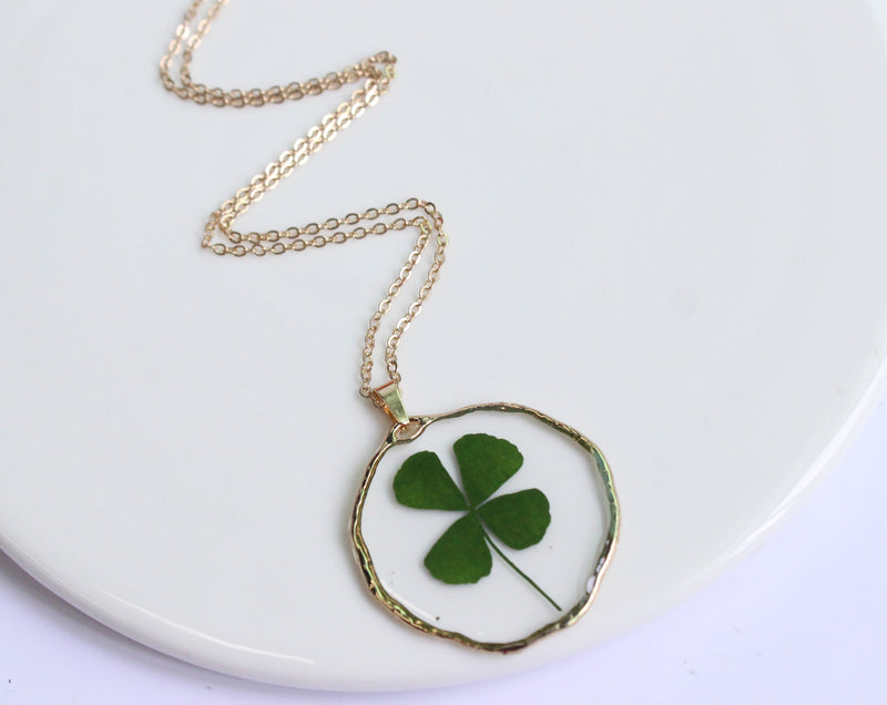 1pcs Four leaf clover pressed flower Pendant