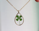 1pcs Teardrop Four leaf clover pressed flower pendant necklace