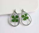 1pcs  Handmade Teardrop Four leaf clover pressed flower pendant jewelry