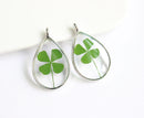 1pcs  Handmade Teardrop Four leaf clover pressed flower pendant jewelry