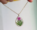 1pcs Teardrop pressed flower pendant necklace