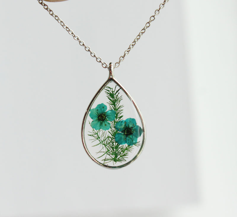 1pcs Teardrop pressed flower pendant necklace