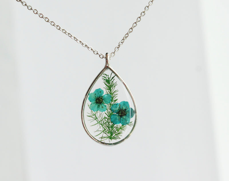 1pcs Teardrop pressed flower pendant necklace