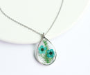 1pcs Teardrop pressed flower pendant necklace