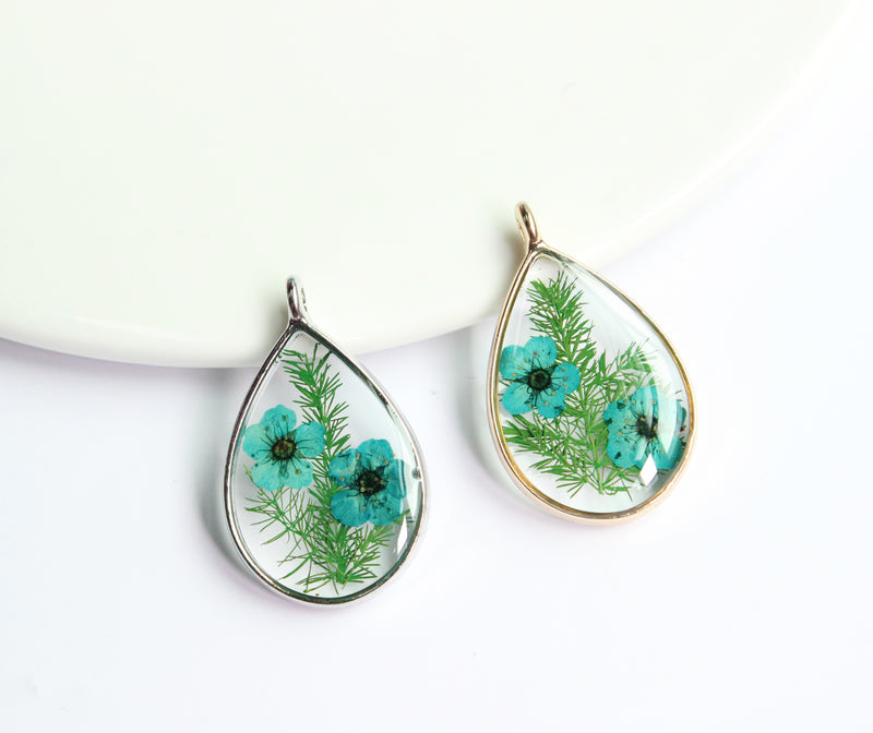 1pcs Teardrop pressed flower pendant necklace